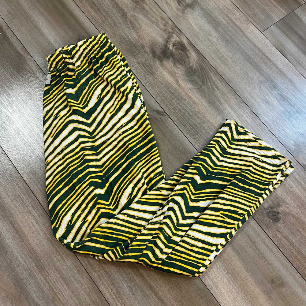 Zubaz Mens Green Gold Zebra Stripe Pants Medium Green Bay Packers NFL Bin g-12